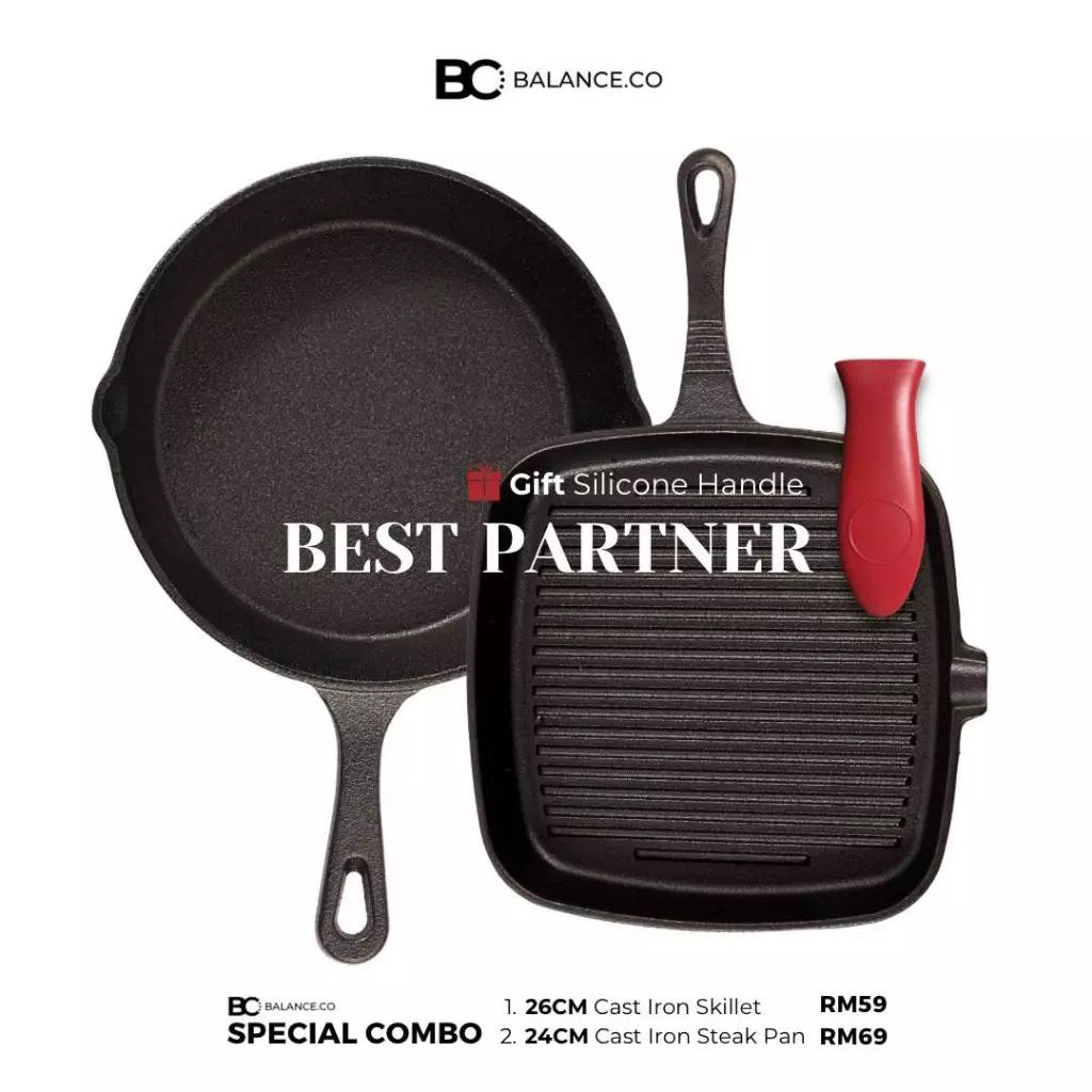 Balance.co Premium Cast Iron Skillets - Family Combo 3 in 1