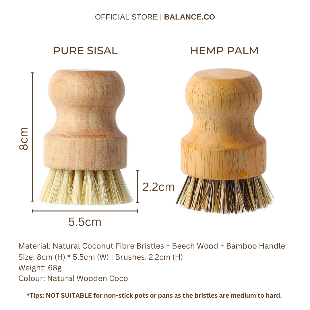 Balance.co Natural Kitchen Cleaning Brush | Bamboo Handle & Coconut Fibre Bristles | Berus Dapur