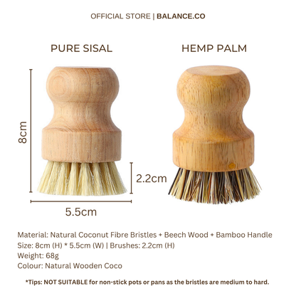Balance.co Natural Kitchen Cleaning Brush | Bamboo Handle & Coconut Fibre Bristles | Berus Dapur