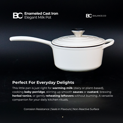 19cm Enameled Cast Iron Milk Pot - Flat Base Cooking Pot for Soup, Milk & Sauce