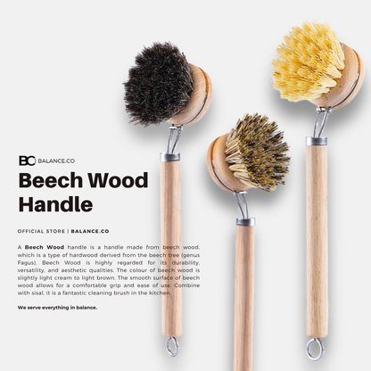 Balance.co Long Handle Kitchen Brush | Bamboo Handle & Sisal Bristles | Berus Dapur