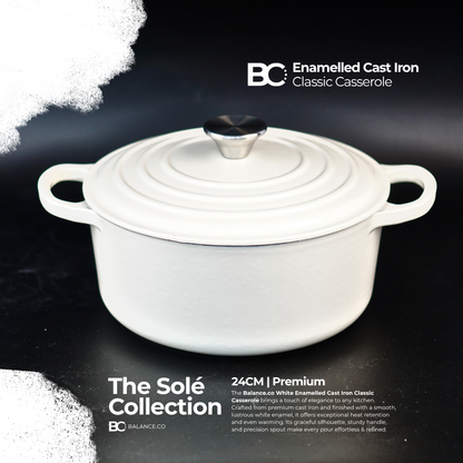 24cm Enameled Cast Iron Classic Casserole – 5L Dutch Oven for Stew, Soup & Sourdough | Induction Ready
