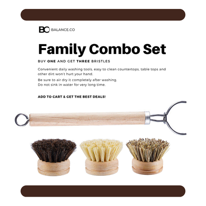 Balance.co Long Handle Kitchen Brush | Bamboo Handle & Sisal Bristles | Berus Dapur