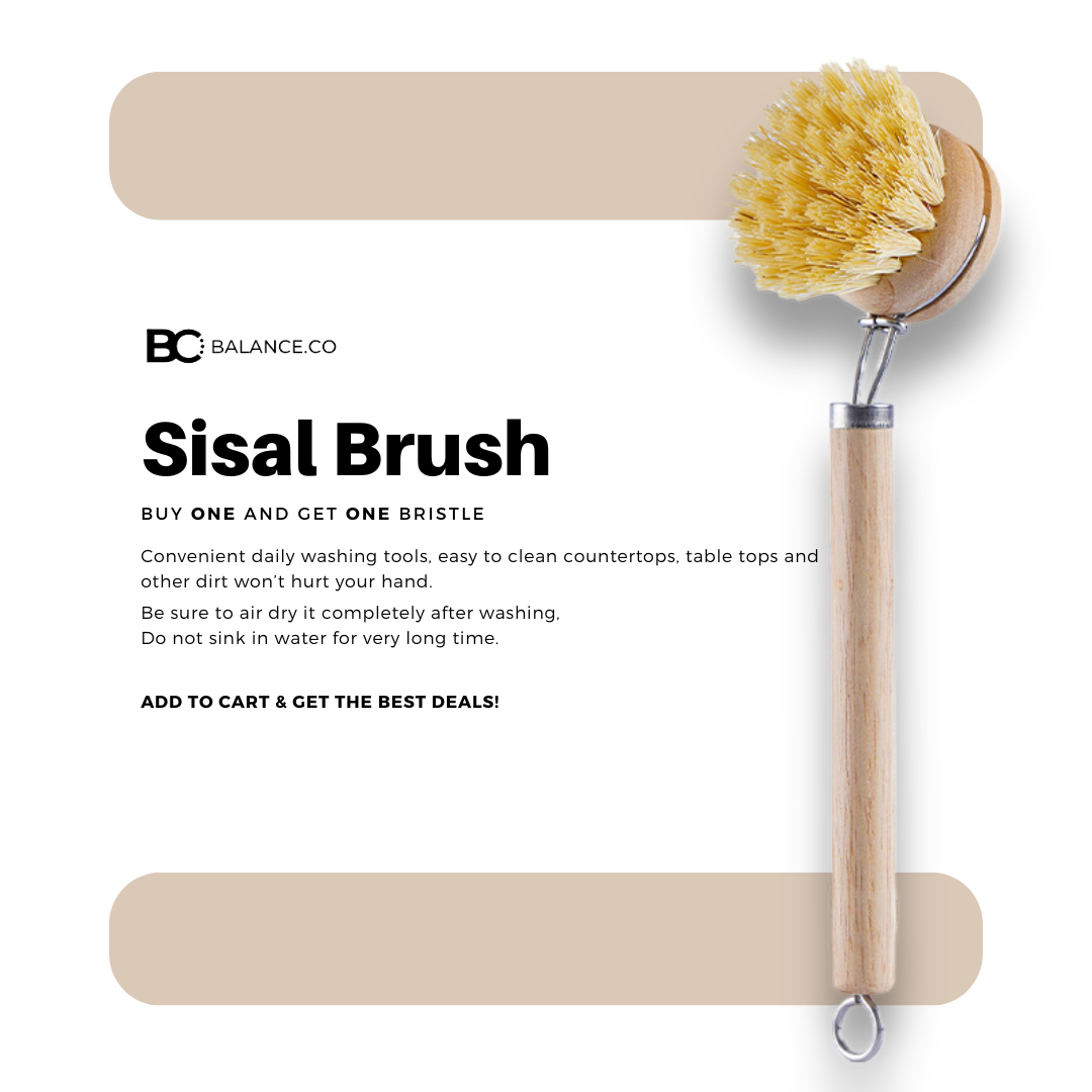 Balance.co Long Handle Kitchen Brush | Bamboo Handle & Sisal Bristles | Berus Dapur