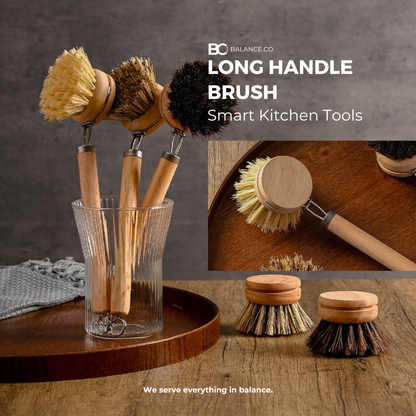Balance.co Long Handle Kitchen Brush | Bamboo Handle & Sisal Bristles | Berus Dapur