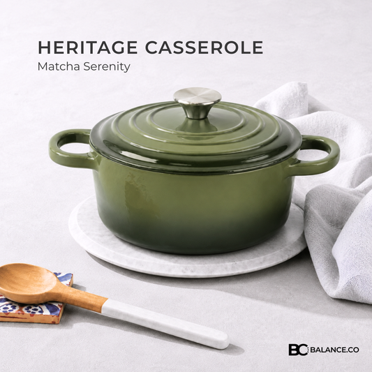 Balance.co 24cm Matcha Enamelled Heritage Casserole 4.3L Stew Pot Soup /Braise /Induction Compatible