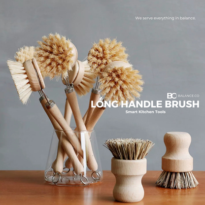 Balance.co Long Handle Kitchen Brush | Bamboo Handle & Sisal Bristles | Berus Dapur