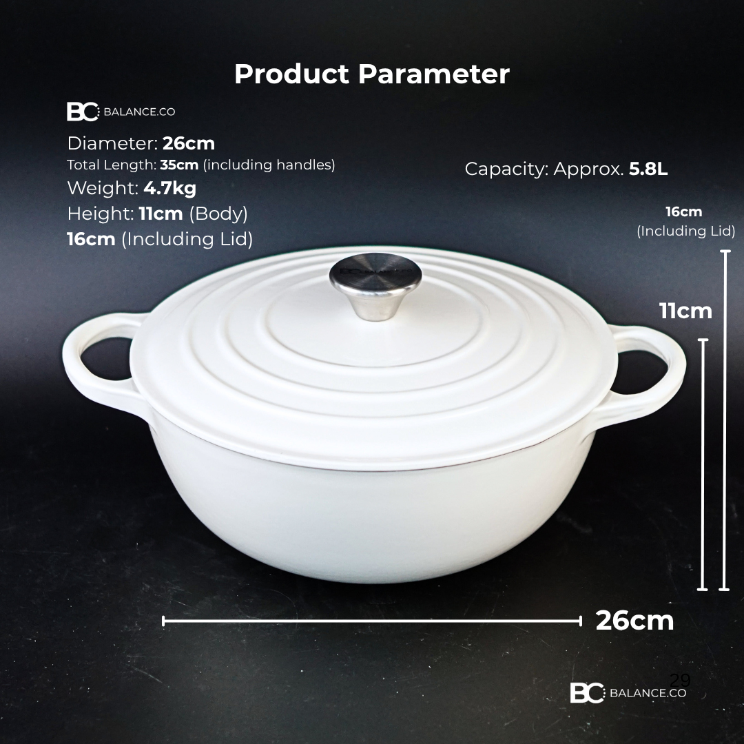 26cm Enameled Cast Iron Family Casserole – Dutch Oven for Stew, Soup & Sourdough