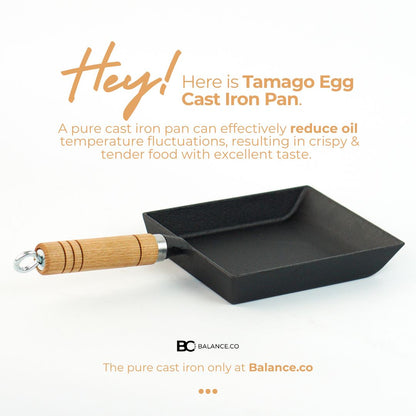 Cast Iron Tamagoyaki Pan – Wooden Handle Japanese Egg & Frying Pan