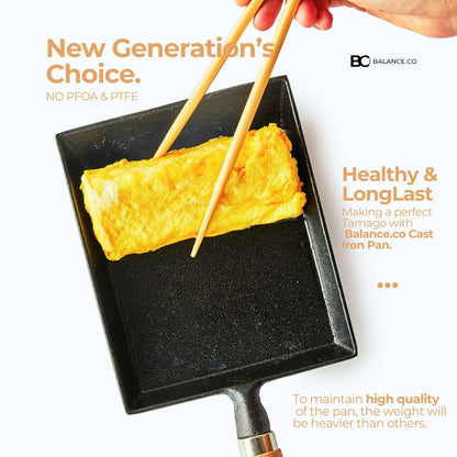 Cast Iron Tamagoyaki Pan – Wooden Handle Japanese Egg & Frying Pan