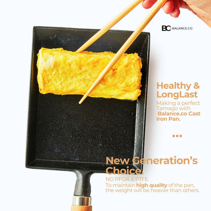 Cast Iron Tamagoyaki Pan – Wooden Handle Japanese Egg & Frying Pan