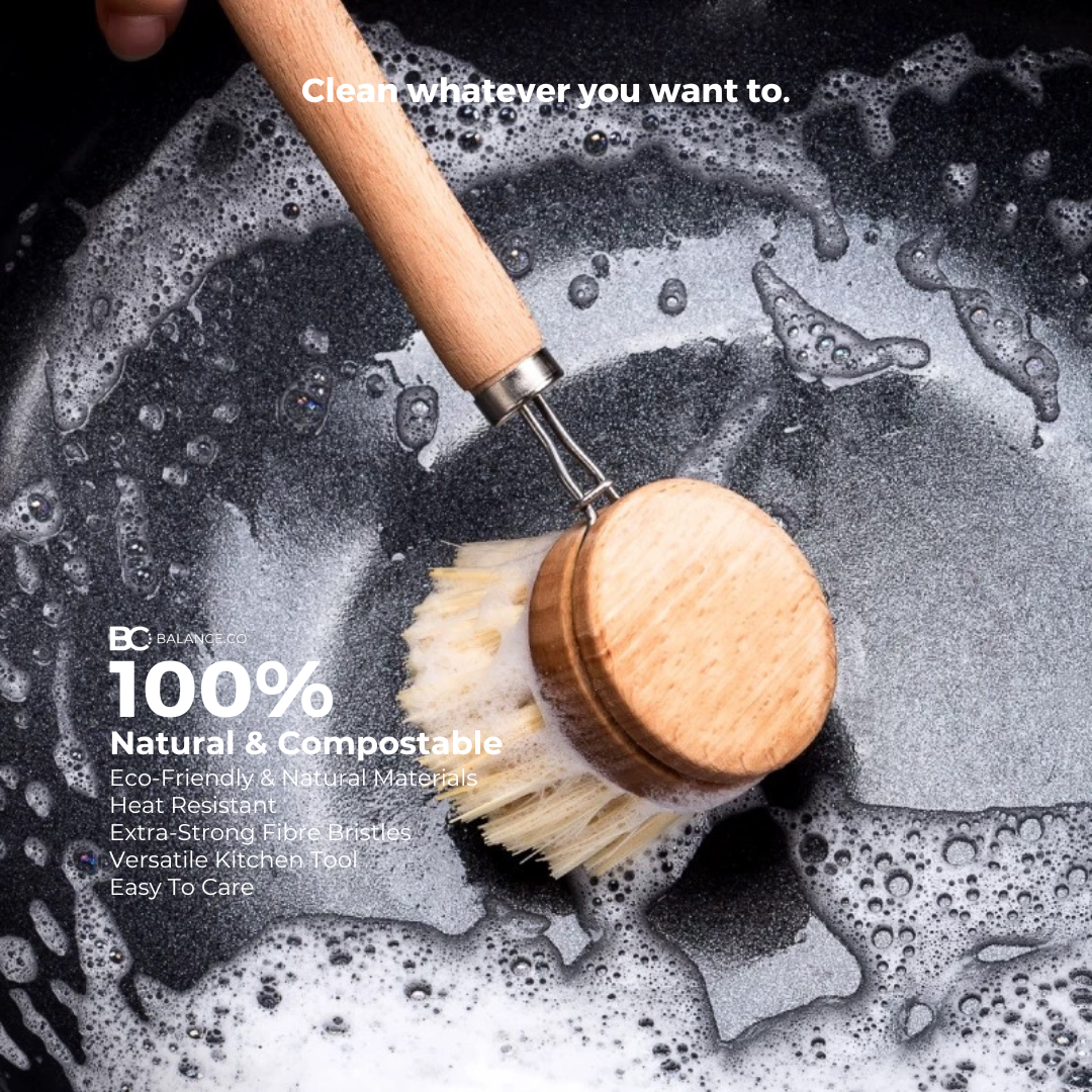 Balance.co Long Handle Kitchen Brush | Bamboo Handle & Sisal Bristles | Berus Dapur