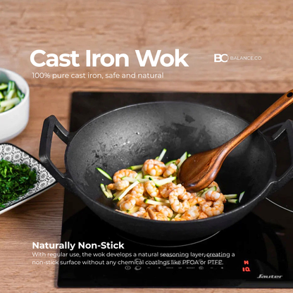 Premium Pre-seasoned Pure Cast Iron Wok