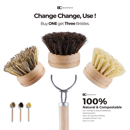 Balance.co Long Handle Kitchen Brush | Bamboo Handle & Sisal Bristles | Berus Dapur
