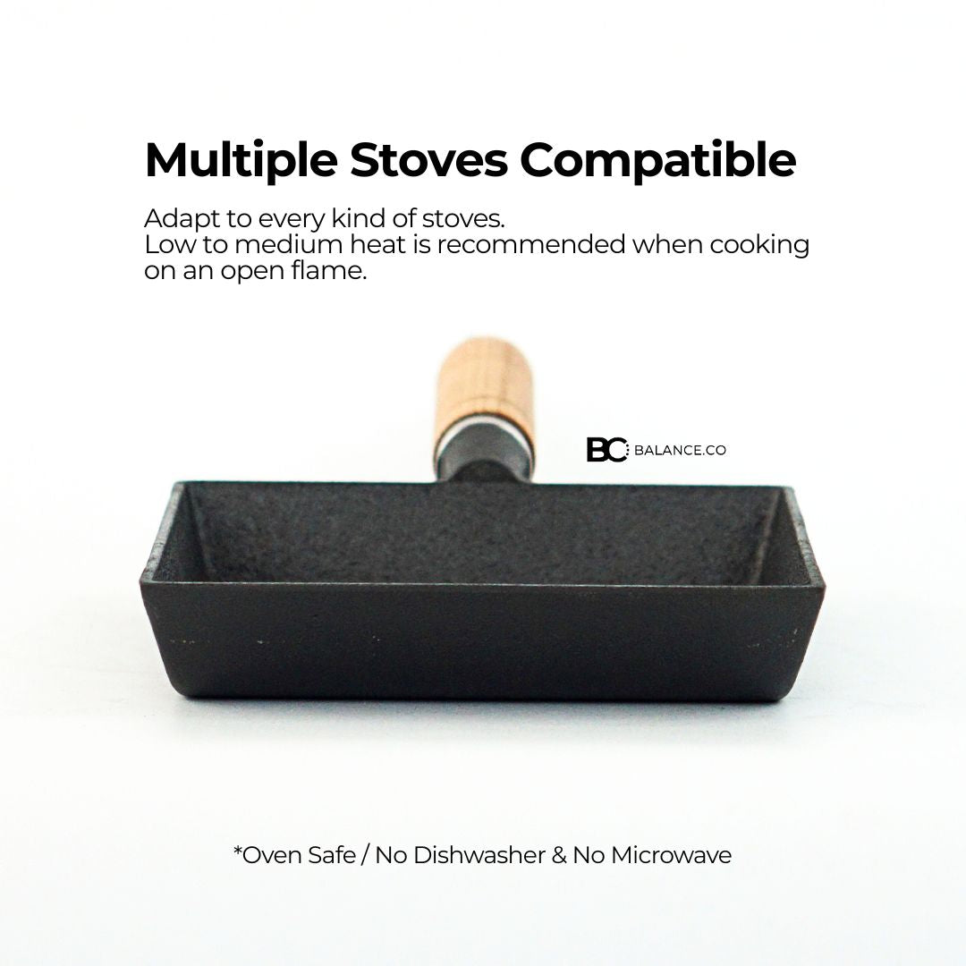 Cast Iron Tamagoyaki Pan – Wooden Handle Japanese Egg & Frying Pan