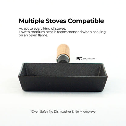 Cast Iron Tamagoyaki Pan – Wooden Handle Japanese Egg & Frying Pan