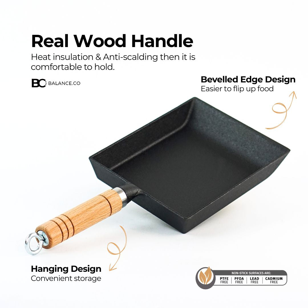 Cast Iron Tamagoyaki Pan – Wooden Handle Japanese Egg & Frying Pan