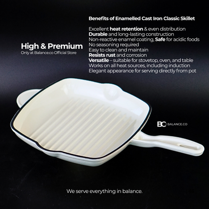 24cm Enameled Cast Iron Steak Skillet – Non-Toxic Frying Pan, Induction Friendly