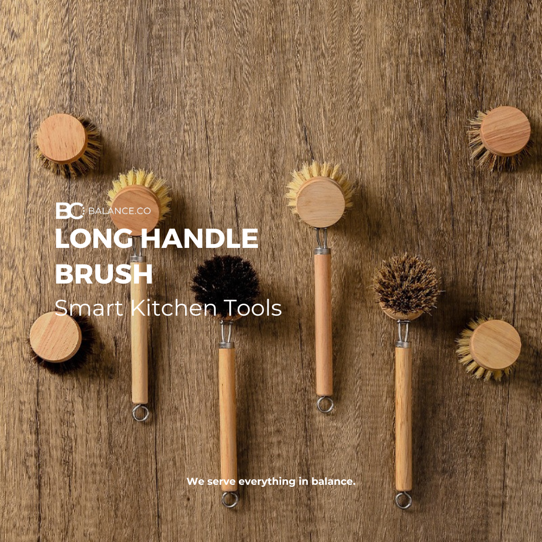 Balance.co Long Handle Kitchen Brush | Bamboo Handle & Sisal Bristles | Berus Dapur