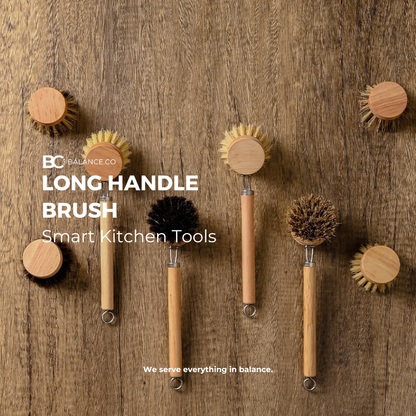 Balance.co Long Handle Kitchen Brush | Bamboo Handle & Sisal Bristles | Berus Dapur