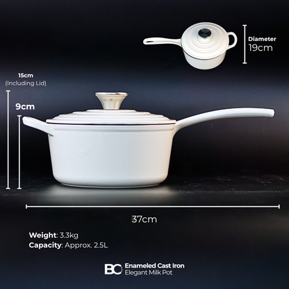 19cm Enameled Cast Iron Milk Pot - Flat Base Cooking Pot for Soup, Milk & Sauce