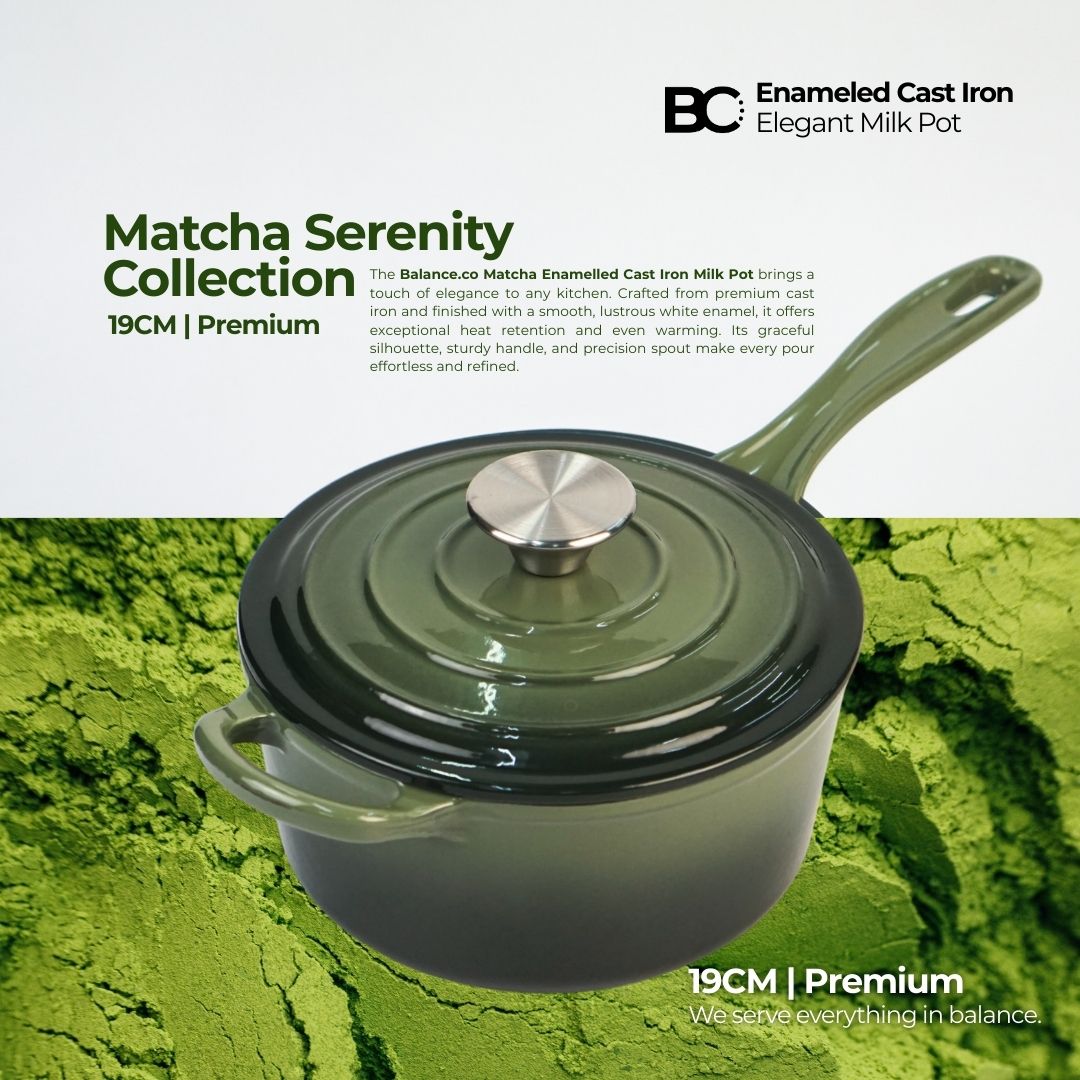 Balance.co 19cm Matcha Enamelled Milk Pot 1.9L | Sauce Pot / Baby Food / Porridge / Induction Compatible