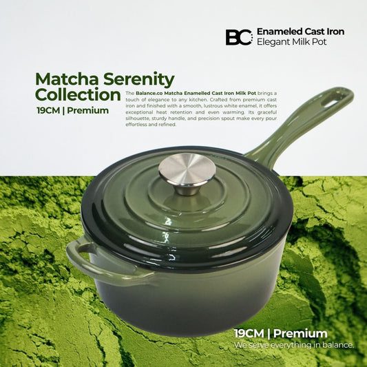 Balance.co 19cm Matcha Enamelled Milk Pot 1.9L | Sauce Pot / Baby Food / Porridge / Induction Compatible