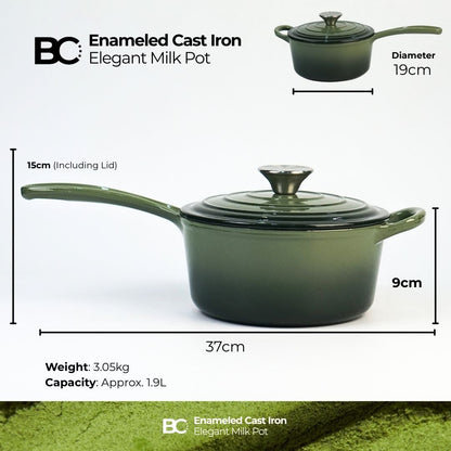 Balance.co 19cm Matcha Enamelled Milk Pot 1.9L | Sauce Pot / Baby Food / Porridge / Induction Compatible