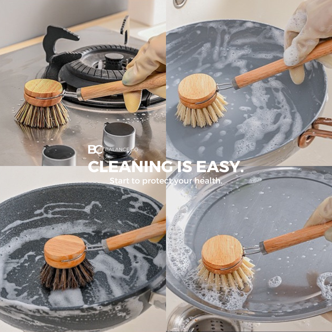 Balance.co Long Handle Kitchen Brush | Bamboo Handle & Sisal Bristles | Berus Dapur