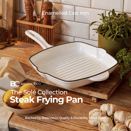 24cm Enameled Cast Iron Steak Skillet – Non-Toxic Frying Pan, Induction Friendly