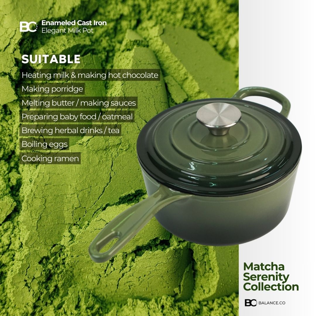Balance.co 19cm Matcha Enamelled Milk Pot 1.9L | Sauce Pot / Baby Food / Porridge / Induction Compatible