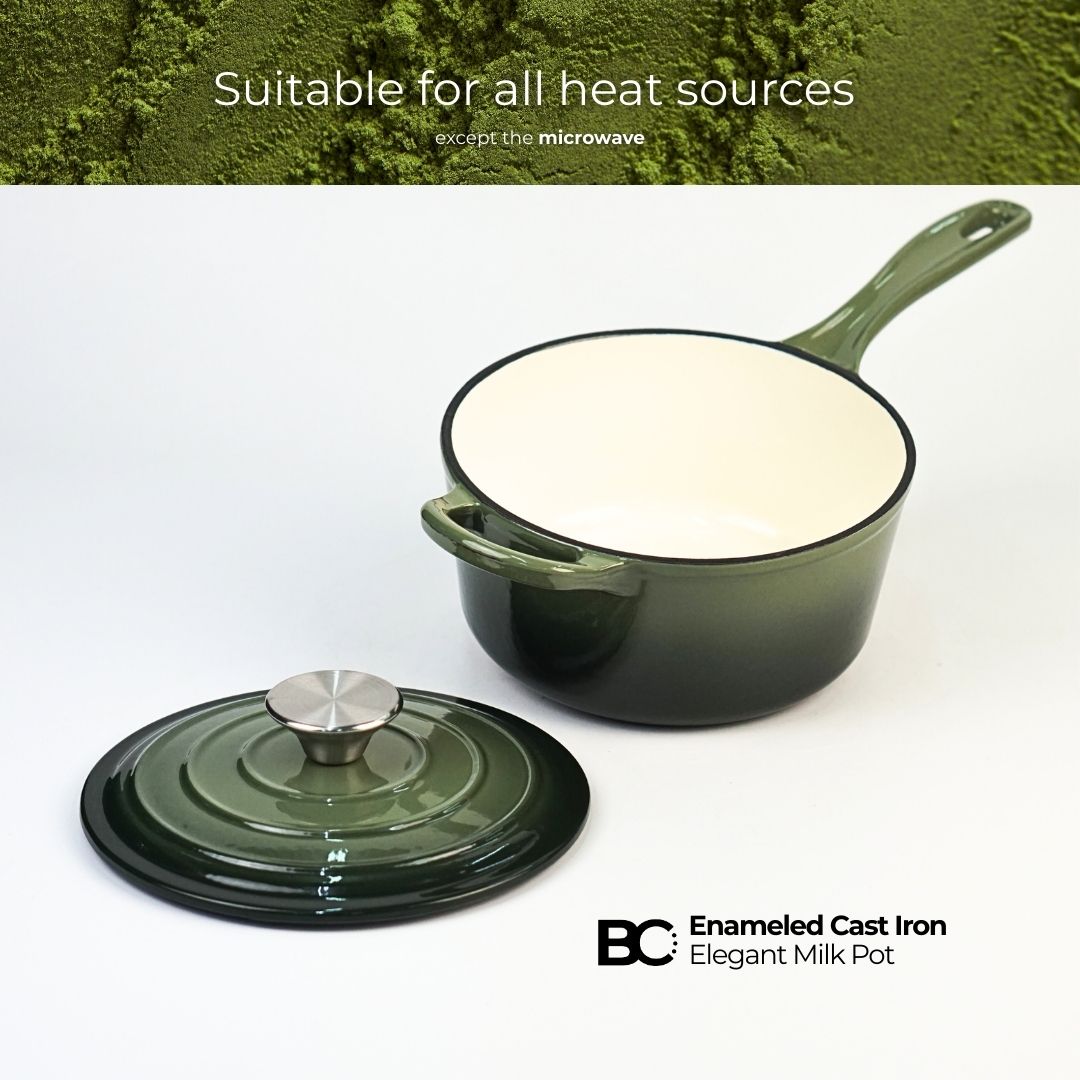 Balance.co 19cm Matcha Enamelled Milk Pot 1.9L | Sauce Pot / Baby Food / Porridge / Induction Compatible