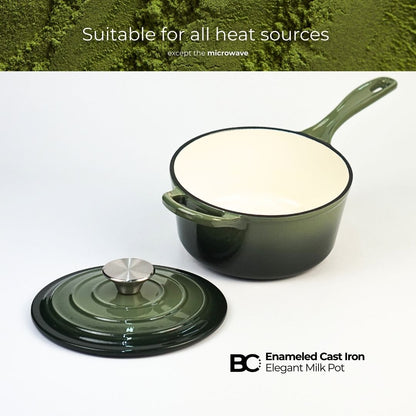 Balance.co 19cm Matcha Enamelled Milk Pot 1.9L | Sauce Pot / Baby Food / Porridge / Induction Compatible