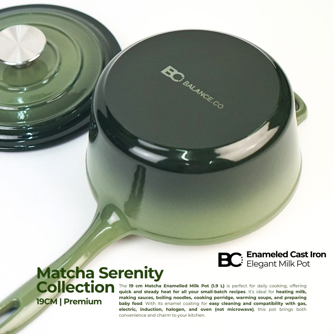 Balance.co 19cm Matcha Enamelled Milk Pot 1.9L | Sauce Pot / Baby Food / Porridge / Induction Compatible