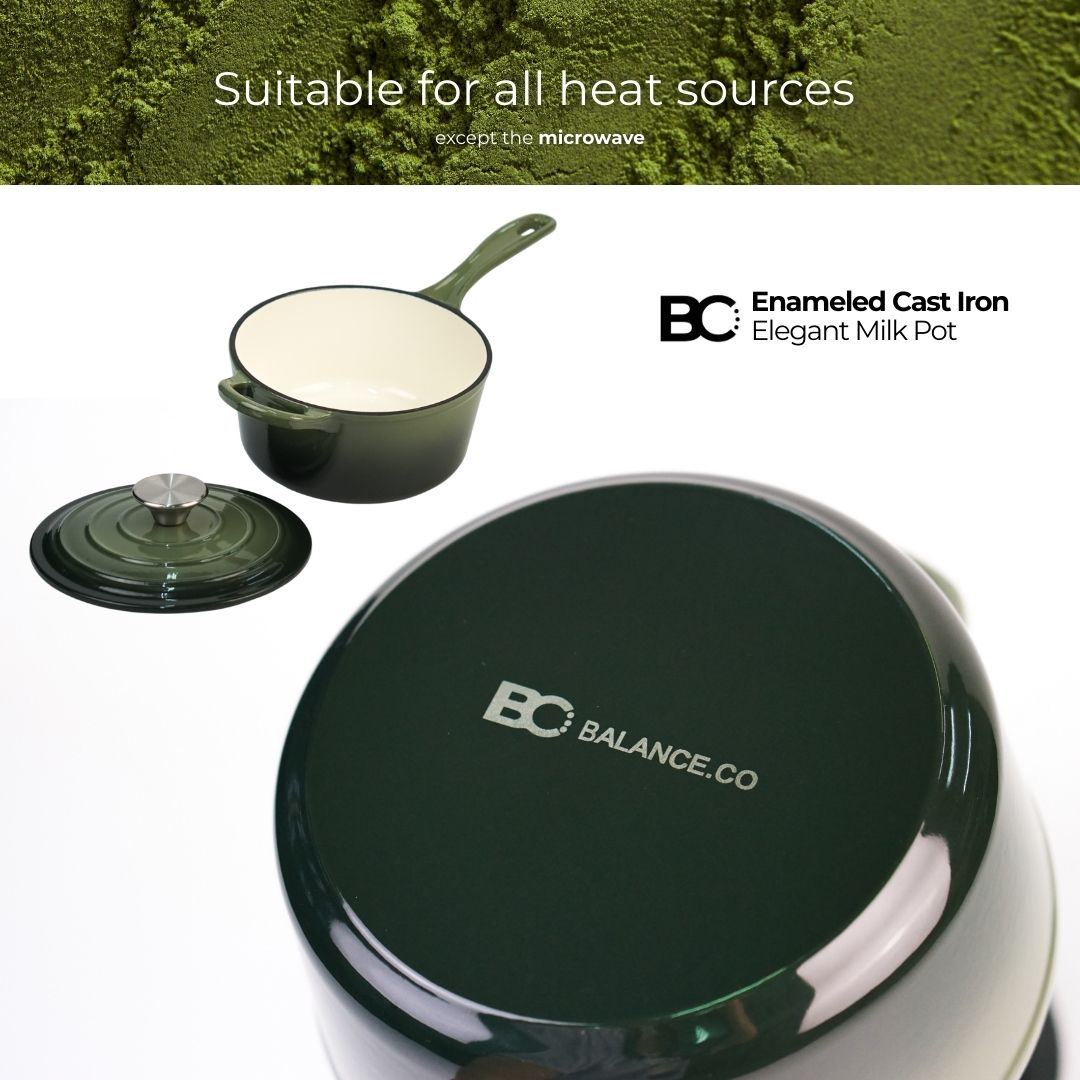 Balance.co 19cm Matcha Enamelled Milk Pot 1.9L | Sauce Pot / Baby Food / Porridge / Induction Compatible