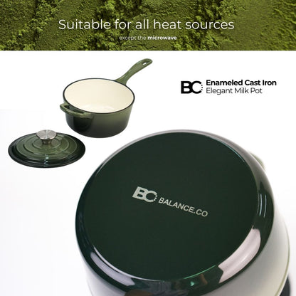 Balance.co 19cm Matcha Enamelled Milk Pot 1.9L | Sauce Pot / Baby Food / Porridge / Induction Compatible