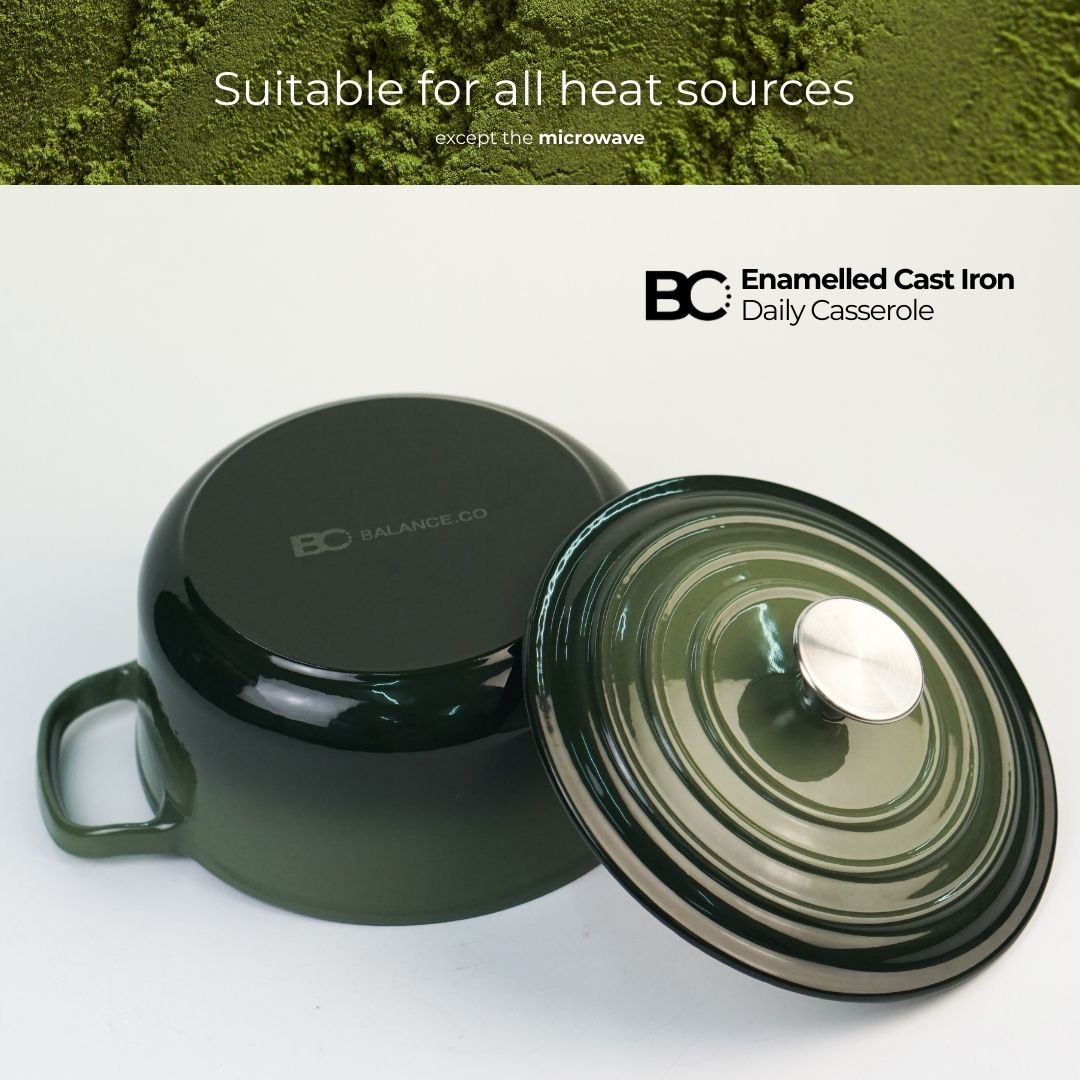 Balance.co 21cm Matcha Enamelled Daily Casserole 2.8L | Stew Pot /Soup /Braise /Induction Compatible