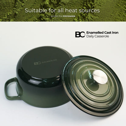 Balance.co 21cm Matcha Enamelled Daily Casserole 2.8L | Stew Pot /Soup /Braise /Induction Compatible