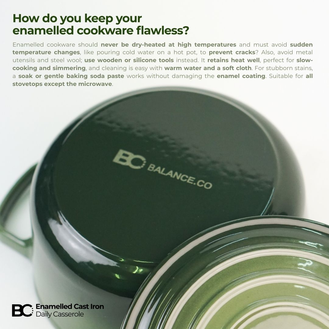 Balance.co 21cm Matcha Enamelled Daily Casserole 2.8L | Stew Pot /Soup /Braise /Induction Compatible