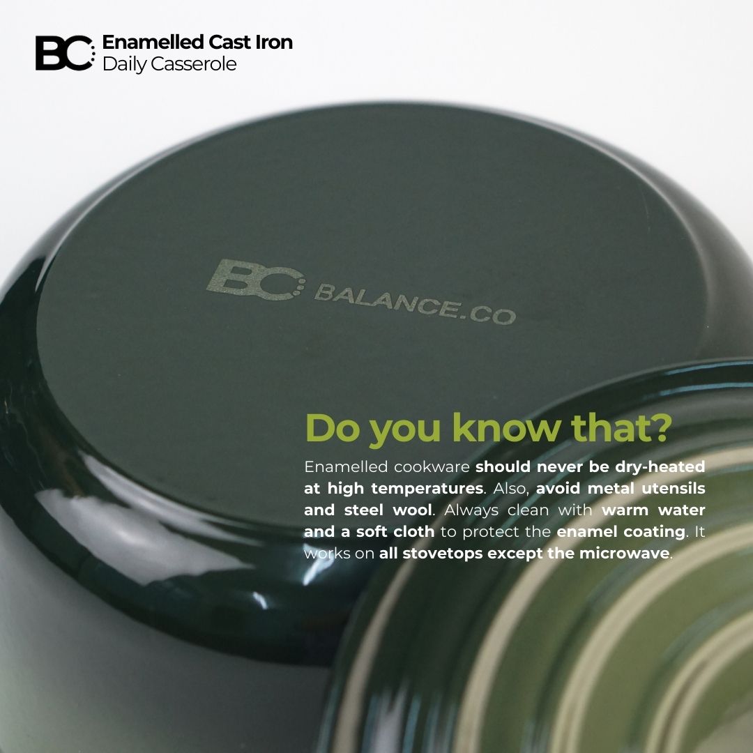 Balance.co 21cm Matcha Enamelled Daily Casserole 2.8L | Stew Pot /Soup /Braise /Induction Compatible