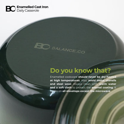 Balance.co 21cm Matcha Enamelled Daily Casserole 2.8L | Stew Pot /Soup /Braise /Induction Compatible