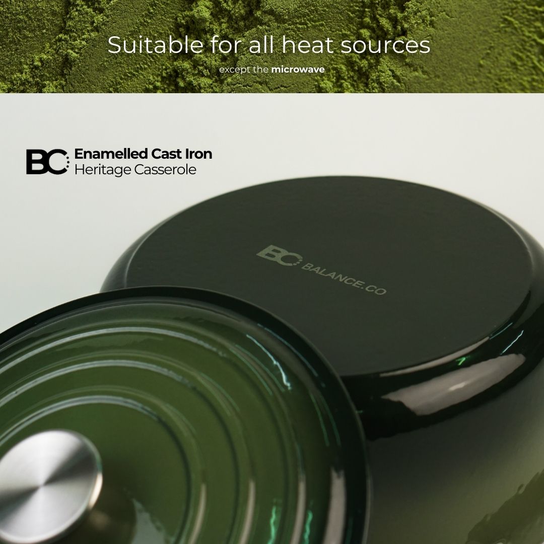 Balance.co 24cm Matcha Enamelled Heritage Casserole 4.3L Stew Pot Soup /Braise /Induction Compatible