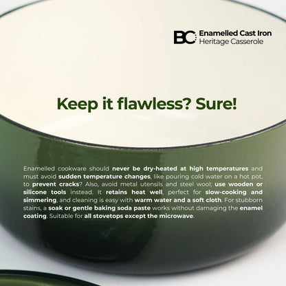 Balance.co 24cm Matcha Enamelled Heritage Casserole 4.3L Stew Pot Soup /Braise /Induction Compatible