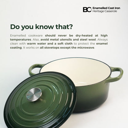 Balance.co 24cm Matcha Enamelled Heritage Casserole 4.3L Stew Pot Soup /Braise /Induction Compatible