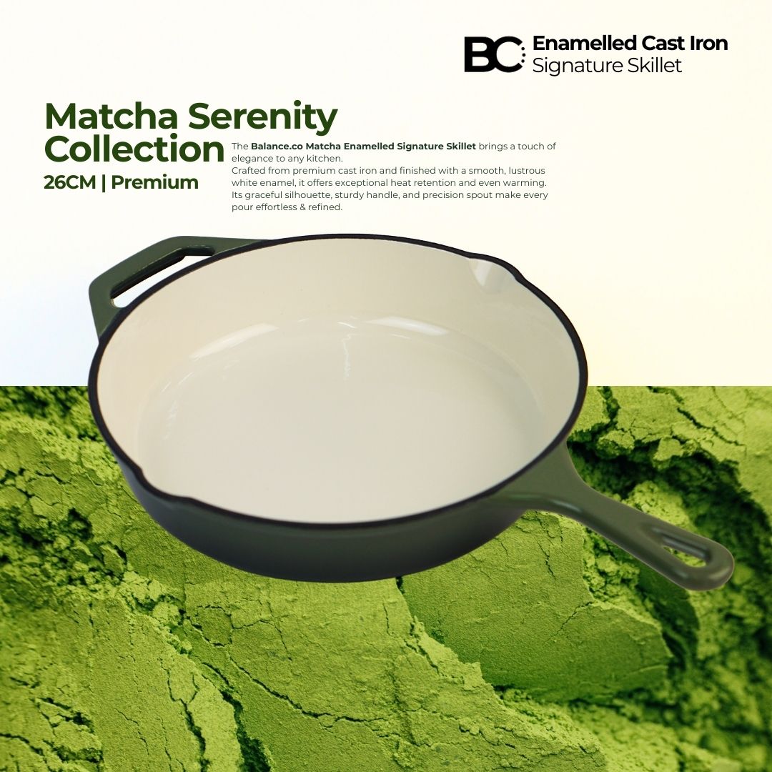 Balance.co 26cm Matcha Enamelled Signature Skillet 2L Frying Pan Sear Stir-Fry /Induction Compatible