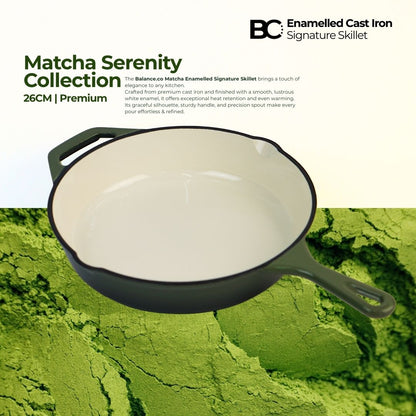 Balance.co 26cm Matcha Enamelled Signature Skillet 2L Frying Pan Sear Stir-Fry /Induction Compatible