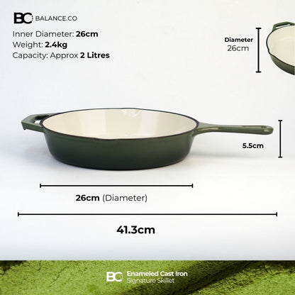 Balance.co 26cm Matcha Enamelled Signature Skillet 2L Frying Pan Sear Stir-Fry /Induction Compatible