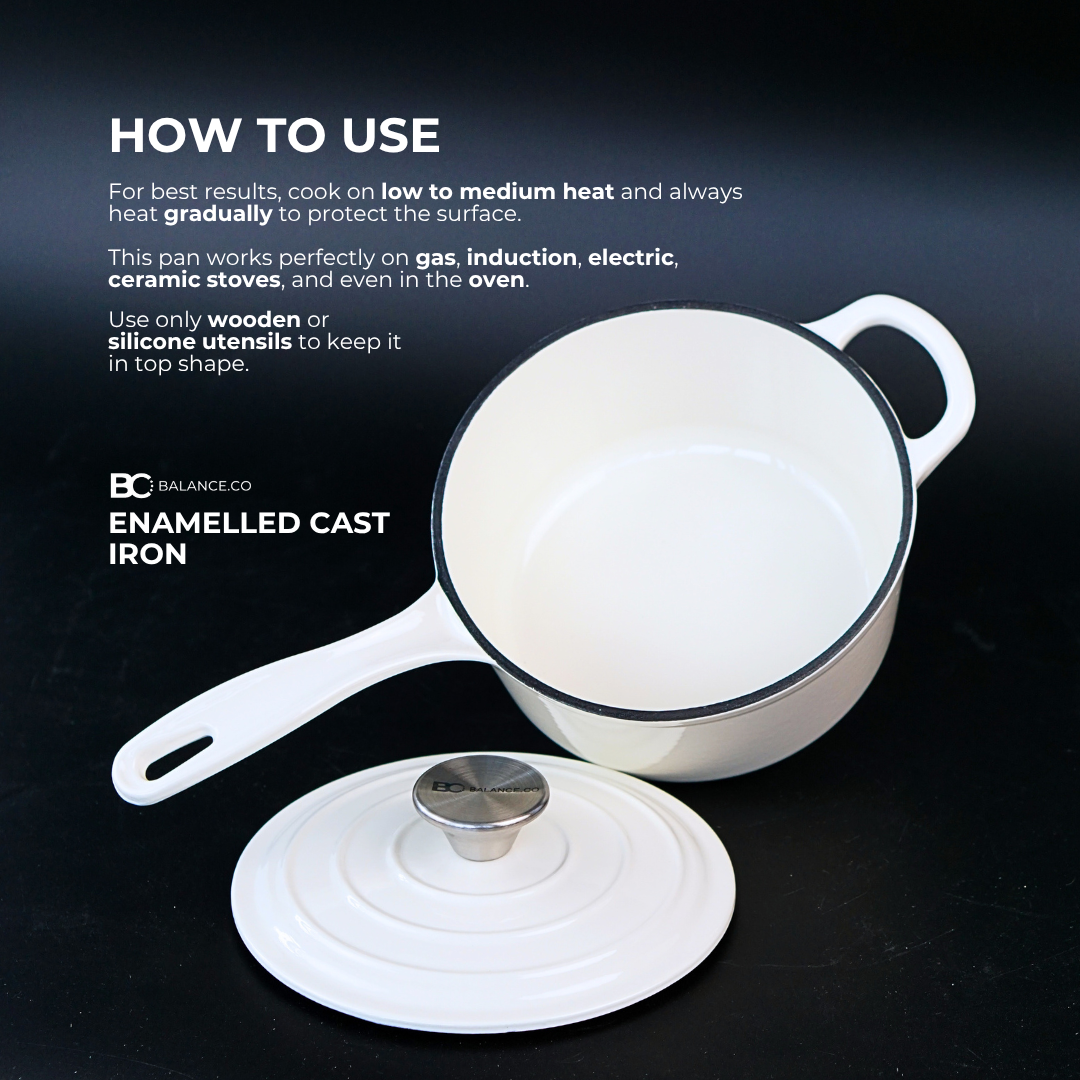 19cm Enameled Cast Iron Milk Pot - Flat Base Cooking Pot for Soup, Milk & Sauce