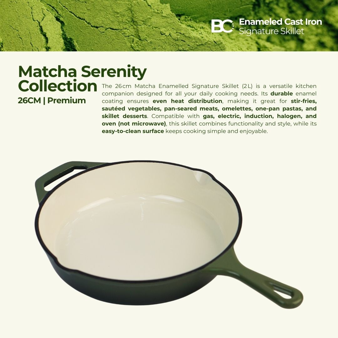 Balance.co 26cm Matcha Enamelled Signature Skillet 2L Frying Pan Sear Stir-Fry /Induction Compatible