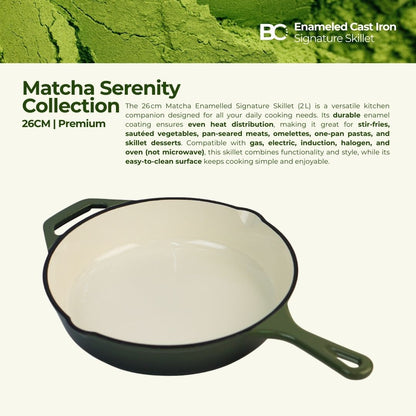 Balance.co 26cm Matcha Enamelled Signature Skillet 2L Frying Pan Sear Stir-Fry /Induction Compatible